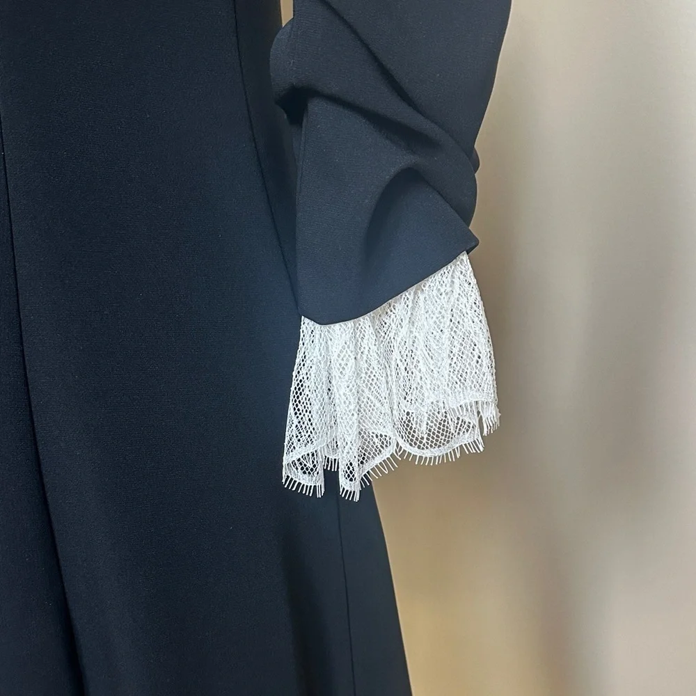 Cinq à Sept Savina Dress Black Ivory Size 8 | NWT| Silk Collar Lace Trim Dress - Picture 4 of 8